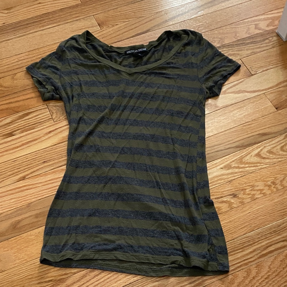 American Dream Olive & Black Striped Scoop Neck Tee